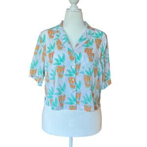 Bouffants & Broken Hearts Lemonade Print Pajama Shirt Women's Size M Quirky Fun